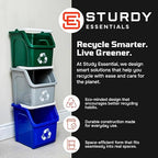 6 Gallon Stackable Recycling Bins for Homes, Garages, Offices Made of 100% Recycled Plastic - (Grey, 1 Pack)