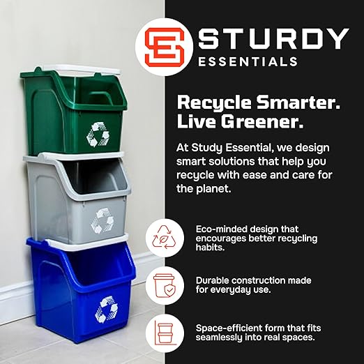 6 Gallon Stackable Recycling Bins for Homes, Garages, Offices Made of 100% Recycled Plastic - (Grey, 1 Pack)