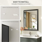 36x30 Inch Black Bathroom Mirror for Wall, Thick Metal Framed Rectangle Mirrors for Over Sink, Bedroom, Living Room, Entryway, Anti-Rust, HD Tempered Glass