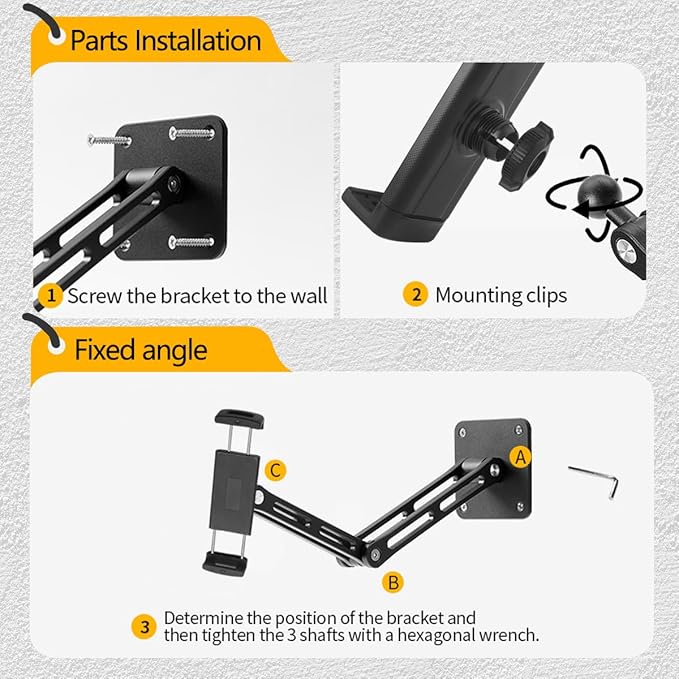 Bimo Tablet Wall Mount Holder for 4.7-15.6 inch, iPad Wall Mount Holder with Arm & Adjustable Rotating Base Compatible with iPad, Tablet Devices