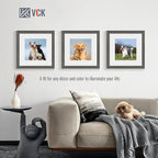 VCK 12x12 Picture Frame 5 Pack - Grey, High-End Wood Poster Frames with Tempered Glass, Display 8x8 Photo with Mat or 12x12 without Mat, Art Gallery-Quality, Wall Hanging, Grey