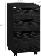 HOMCOM 3 Drawer Mobile File Cabinet, Rolling Printer Stand, Vertical Filing Cabinet, Black Wood Grain