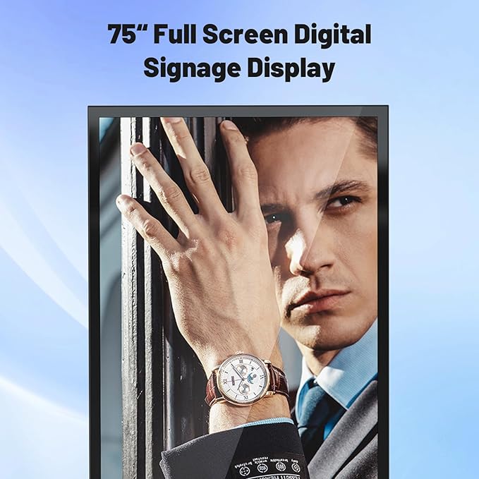 75 Inch Full Screen Indoor Floor Stand Digital Signage Digital Kiosks With Android System Lcd Poster Display With WiFi HDMI/USB Input Auto Media Player