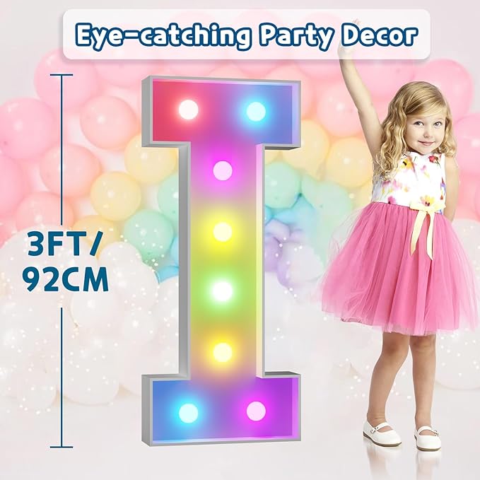imprsv 3FT Colorful Marquee Letters I, 18 Colors Large Light up Letters Alphabet Sign with Remote, Big Marry Me Sign, Birthday Party Decorations Anniversary Wedding Decoration