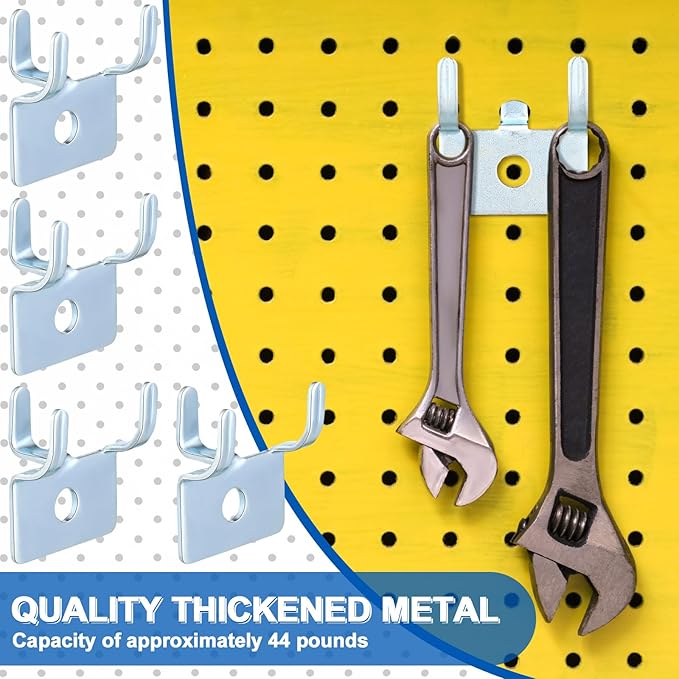 Tandefio 100 Pcs Pegboard Hooks Metal Prong Hook Peg Board for Hanging Hangers for Wall Picture Jewelry Display Tool (Silver)