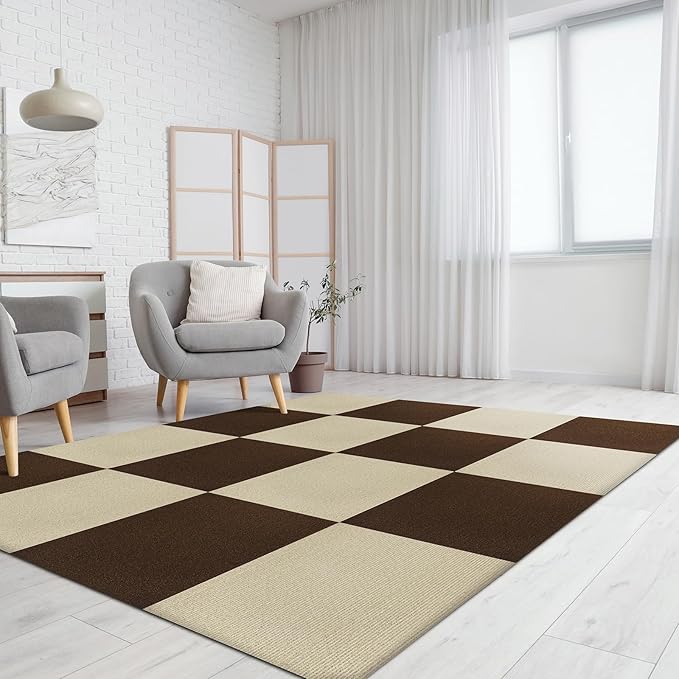 Carpet Tiles Peel and Stick 24” x 24”, Self Adhesive Soft Padded Flooring Stickers, Black Home Decor for Bedroom Living Room Office, 10 Tiles & 40 sq ft per Box