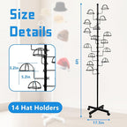 Montex Freestanding Hat Rack Stand, Metal Hat Organizer Rack with 15 Customisable Circular Hooks, Hats Tree Stand Floor Standing Hat Display, Black
