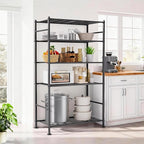 5 Tier Shelf Organizer Rack, Metal Shelving Unit with Adjustable Leveling Feet, Space-Saving Storage Shelves for Garage Closet Laundry Bathroom Kitchen Pantry, 33.07”Wx12.6”Dx72.04”H,Black