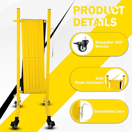 11 Traffic Barricade with Casters, Metal Expandable Barricade, Folding Security Gate, Retractable Fence Outdoor Barricade Fence for Construction Area, Traffic Control（4 Pack)