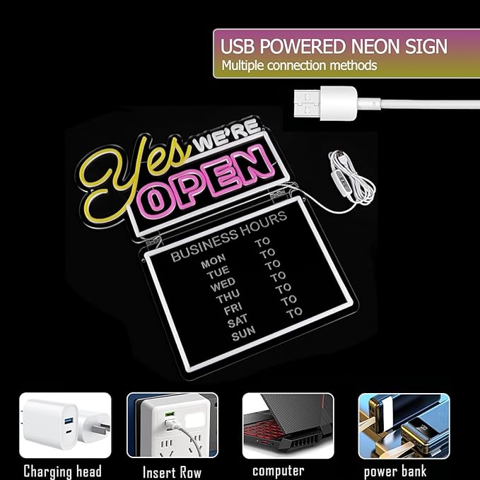 MissAudrey Yes! We Are Open Neon Signs for Business with Cycle Timer, 16.5"*19.4" LED Open Neon Sign for Wall Decor, USB Power with Business Hours Lights Up Sign for Bar Coffee Shop Restaurant Club