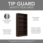 Bush Furniture Universal Tall 5 Shelf Bookcase in Black Walnut, Vertical Storage and Display Bookshelf for Home Office or Living Room Organization