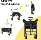 Collapsible Utility Cart Folding Wagon, 220 lbs Capacity Lightweight Rolling Cart with Quiet Wheels, Quick-Fold Design for Camping, Shopping, Ourdoor Use,Black 2PCS