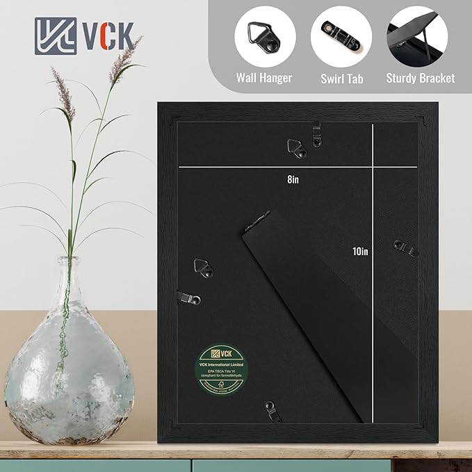 VCK Picture Frame 8×10 Set of 5 Display Pictures 5x7 with Mat or 8x10 Without Mat, High Definition Glass Multi Black Photo Frames for Baby Pictures, Weddings, Portraits Display