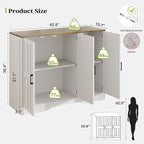 Farmhouse Sideboard Buffet Cabinet with Doors, 42.5" Kitchen Storage Cabinets for Hallway, Living Room (Classical White)