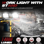 22000 Lumen Work Lights with Stand, 2 Adjustable Head LED Work Light, with Adjustable and Foldable Tripod Stand, Waterproof Lamp with Individual Switch with 6500 Kelvin Color (2-head)