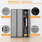 Bestoo Metal Locker, 71" Storage Cabinet with 1 Lockable Door and Hooks, Tall Freestanding Wardrobe for Employees, Gym, School, Home and Office (Black Gray)