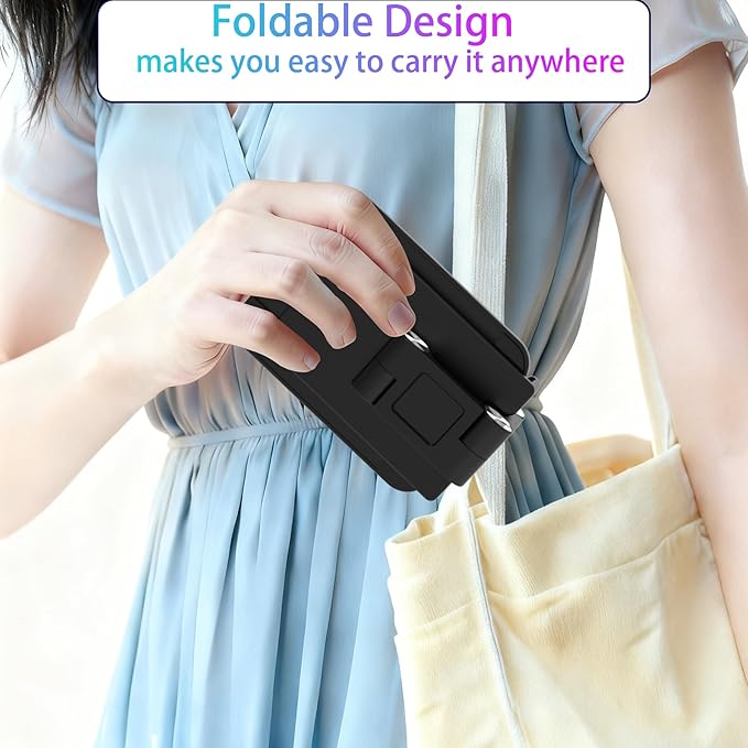 360 Rotating Cell Phone Stand,Folding Phone Stand,Adjustable Height and Angle Foldable Cell Phone Stand Holder for Desk, Taller iPhone Stand Compatible with iPad Smartphones Tablet (Black)