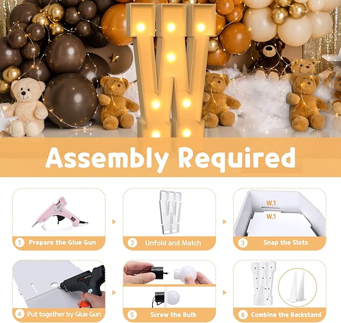 imprsv Marquee Light Up Letters, 3FT Marquee Letters for Birthday Baby Shower Wedding Decorations Light Up Letters for Engagement Party Decor, Large Marquee Letters for Party Decorations, Letter W