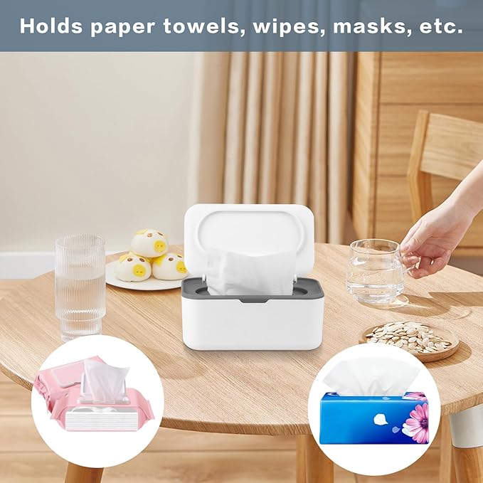 Baby Wipes Dispenser, Wipe Holder for Baby & Adult, Keeps Wet Tissue Fresh,Easy Pull Wipes Pouch Case (1, Gray)
