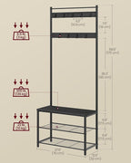 VASAGLE Coat Rack, Hall Tree with Shoe Storage Bench, Entryway Bench with Shoe Storage, 3-in-1, Steel Frame, for Entryway, 12.6 x 27.6 x 68.9 Inches, Industrial, Charcoal Gray UHSR041B01