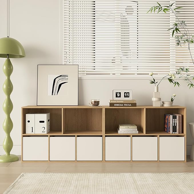 Wooden 5-Cube Storage Organizer with Closed Back Panel, 11in Cube Shelf Opening, Bookshelf, Display Shelf,Closet Cabinet for Home and Office,Natural Oak