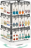 EsLuker.ly Rotating Earring Display Holder Stand for Vendors Events Selling, Large Capacity 36 Hooks Jewelry Rack with Wooden Base for Earring Card Sales, Enhances Retail Visibility