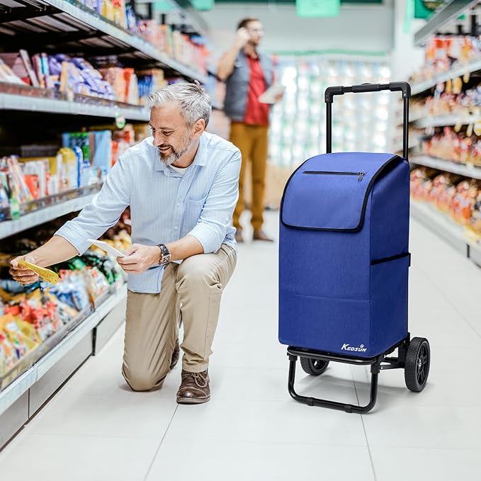 KEDSUM 2 in 1 Shopping Cart for Groceries, 330 lbs Grocery Cart on Wheels, Foldable Utility Carts with Wheels, Load-Bearing Hand Truck with Waterproof Bag for Shopping, Camping, Laundry, Garden, Blue