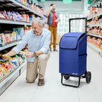 KEDSUM 2 in 1 Shopping Cart for Groceries, 330 lbs Grocery Cart on Wheels, Foldable Utility Carts with Wheels, Load-Bearing Hand Truck with Waterproof Bag for Shopping, Camping, Laundry, Garden, Blue