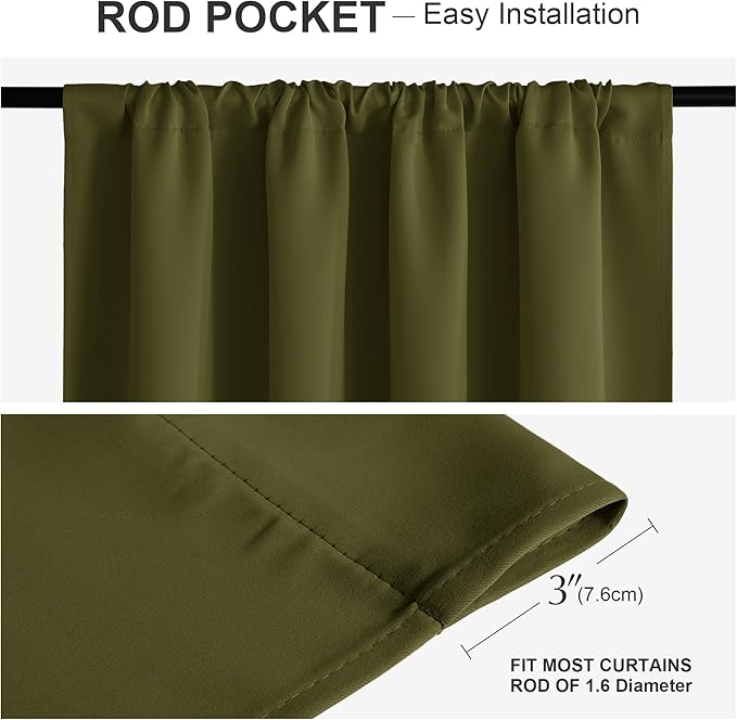PONY DANCE Blackout Curtains & Drapes - Black Out Window Curtain Home Decoration Thermal Insulated Light Block Drapes for Christmas New Year, 52 by 54 inches, Olive Green, Set of 2