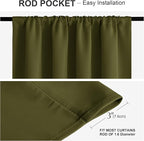 PONY DANCE Light Block Curtains - 42 inches Width x 72 Length Olive Green Light Block Curtain Panels Window Covering Thermal Insulated Christmas Drapes for Home Decoration, 2 Pieces