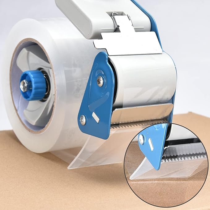 Packing Tape Dispenser Gun (4 Packs) Pacific Mailer 2 Inch Tape Gun Dispenser with 2 Inch Carton Packing Tape, Lightweight Industrial Side Loading Tape Dispenser - Blue
