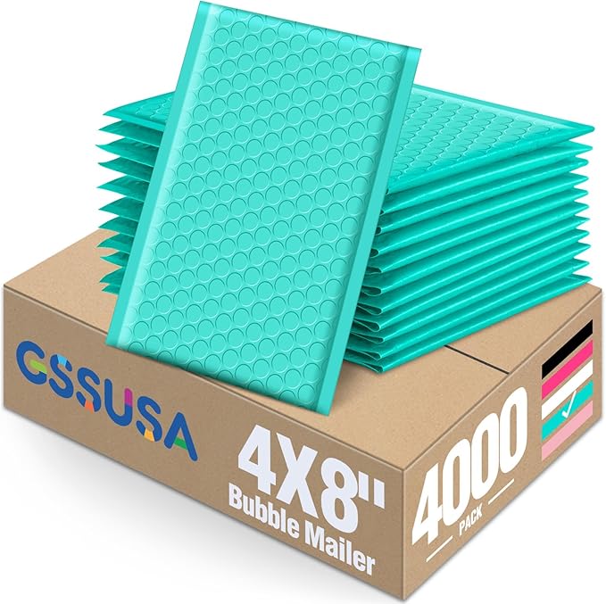 GSSUSA Teal Bubble Mailers 4x7 Small Padded Envelopes, 4000 Pack, Strong Adhesion Self-Seal Bubble Envelopes for Small Business