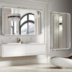 Brushed Nickel Bathroom Wall Mirror, Silver Metal Framed Large Rounded Corner Rectangle Mirror, Tempered Glass, Shatter Proof, Hangs Horizontally or Vertically (30" x 55", Silver)