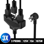 Outdoor Extension Cord 40 Ft with 3 Outlets, 14/3 SJTW 3 Prong Grounded Power Cord, 14 Gauge 14AWG Heavy Duty Power Cable, ETL Listed, 15 Amp 125 V 1875 W-Multiple Outlets for Indoor/Outdoor-Black