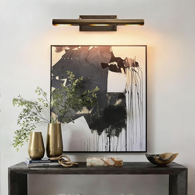 Hardwired Aged Brass Picture Light: 24" Rotatable Vintage Antique Bronze Gallery Artwork Lighting Over Pictures Frame - Traditional Copper Museum Art Accent Spotlight for Library Wall Photo Painting