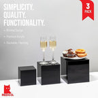 Red Co. Set of 3 Glossy Black Acrylic Cube Display Nesting Riser Stands with Hollow Bottoms