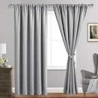 JIUZHEN Curtains for Bedroom - Thermal Insulated Blackout Curtains with Tiebacks, Room Darkening Curtains Energy Saving & Noise Reducing, 60 x 84 Inch Length Curtains for Living Room, Silver Grey