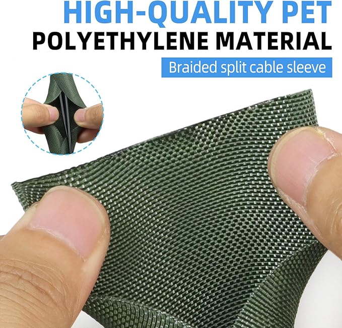 Automotive Wire Loom Tubing, Split Braided Cord Protectors from Pets No Chew, Flexible Cable Sleeve Cable Management for TV/Computer/Electric Wires (Deep Green, 5/16"-25ft)