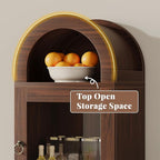 71” Tall Arched Pantry Cabinet with Glass Door, Display Cabinet Organizer with Drawer, Versatile Pantry with Top-Opening Storage Container for Living, Kitchen Dining Room, Brown
