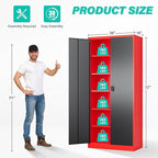 SISESOL Wide & Deep Metal Storage Cabinet with Lock & 5 Adjustable Shelves,72" Red Black Garage Storage Cabinet with Locking Doors,Lockable Cabinets for Home,Office,Shop,Garage,Basement 72x36x18