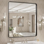 LOAAO 32x36 Inch Black Metal Framed Bathroom Mirror for Wall, Matte Black Bathroom Vanity Mirror Farmhouse, Large Rounded Rectangle Mirror, Anti-Rust, Tempered Glass, Hangs Horizontally or Vertically