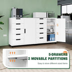 Letaya 5 Drawer Storage Cabinet, Mobile Printer Stand for Home Office,Dresser Chest with Shelves and Door(White)