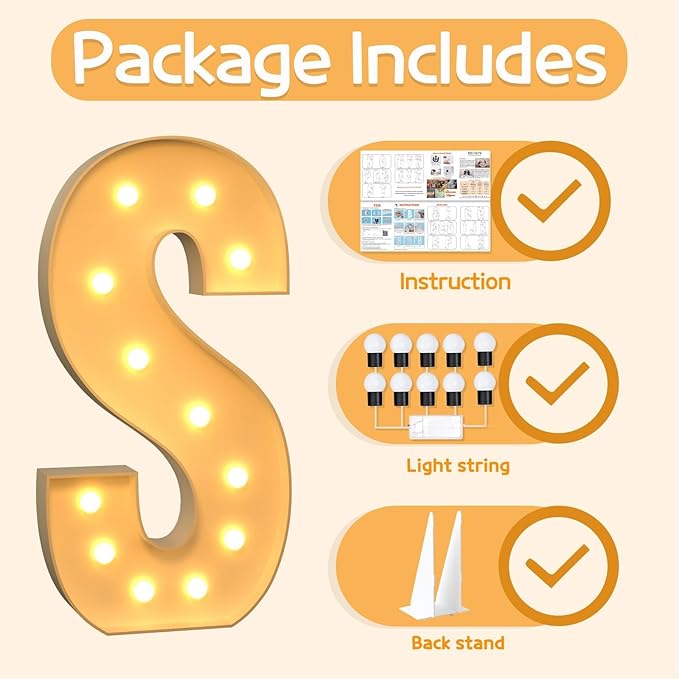 Marquee Letters 4 Feet Tall Large Light Up Letters S Wedding Mr and Mrs Sign Marry Me Engagement Party Decor Yellow Light Birthday Decorations Balloon Arch Kit Foam Sign S