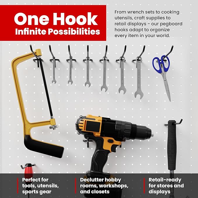 FactorDuty 200 Pack 4" Length Steel Black PEG Board Pegboard Shelving Hooks Wholesale Lot 20 lbs PEG Hooks Organizer Tools for Craft Storage, Garage, Kitchen, Tools and More