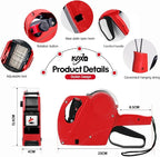KPX MX5500 Pricing Tag Gun with 5150 pcs White Label Gun Stickers & 3 Extra Inker Rollers, Pricing Label Gun, 8 Digits Retail Pricing Gun and Labels for Grocery Store, Food (Red)