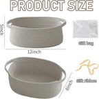 Woven Basket,Small Rope Storage Bin with Handles & Ribbon Bag, Organizer for Shelves Closets,Gift Basket Empty for Birthday,Books,Dog Toys, Grey/2 Pack