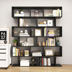 Tangkula 6 Tier S Shaped Bookshelf, 31.5''L x 9''W x 75''H, Wooden Bookcase and Bookshelves w/Anti-Toppling Device, Room Divider Display Shelves for Living Room, Home Decor, 6 Shelf Bookshelf