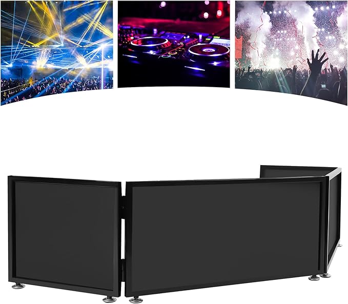 DJ Booth DJ Facade Table Station,67x20x15.7inch Portable Tabletop Event Facade DJ Booth Foldable Cover Screen -Folding Steel Frame Panel Stand with Carry Bag for Bars, Music Festivals, Weddings