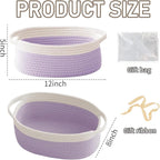 Woven Basket,Small Rope Storage Bin with Handles & Ribbon Bag, Organizer for Shelves Closets,Gift Basket Empty for Birthday,Books,Dog Toys, White&Purple