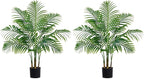 2 Pack Artificial Palm Tree 3FT Artificial Plants Indoor Tropical Fake Palm Tree Areca Floor Plant in Black Pot with 9 Trunks & Real Bark Design, Faux Palm Plant for Outdoor Patio Home Office Decor